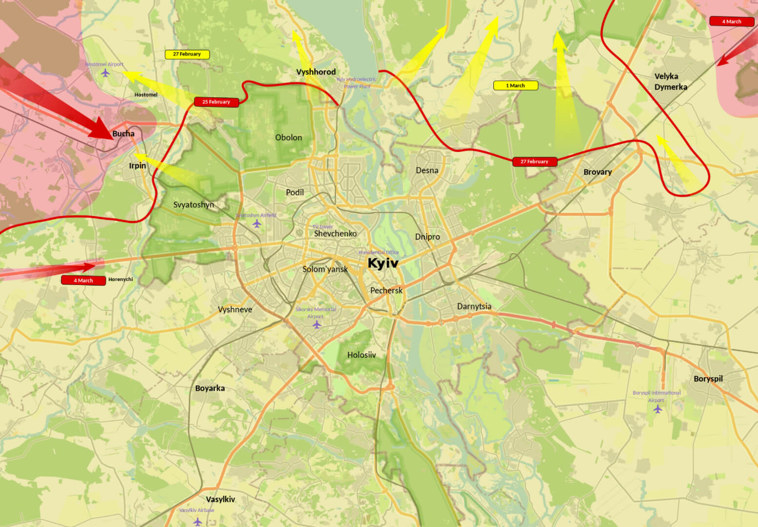 2022 Russian Invasion Military control around Kyiv